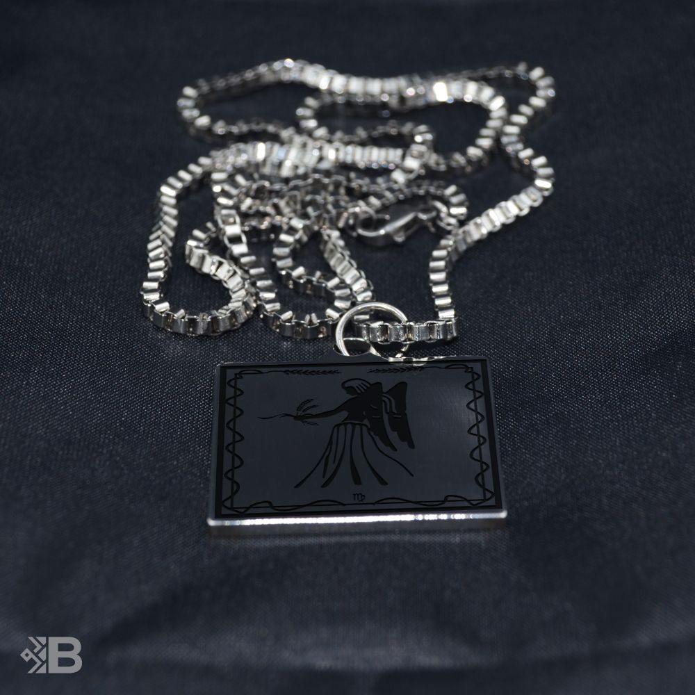 Kişiye Özel Gümüş Hediyelik Başak Burcu Kare Çelik Kolye